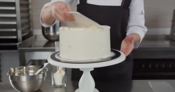 Tukang manisan profesional mendekorasi kue liburan di toko manisan — Stok Video