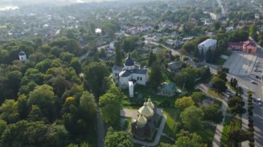 Aerial shot the city Ostroh. Ukraine.
