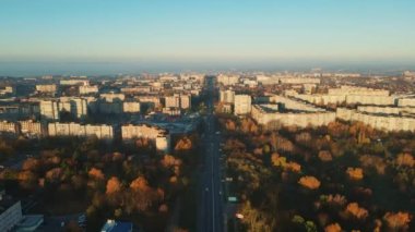 Autumn city of Rivne Ukraine, Kiev highway. Aerial shot