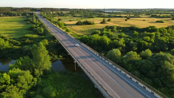 Un ponte che le auto attraversano un ampio fiume — Video Stock