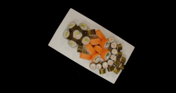 Sushi Nigiri Salmón Comida Japonesa Gourmet Japón Pescado Crudo Arroz — Vídeos de Stock