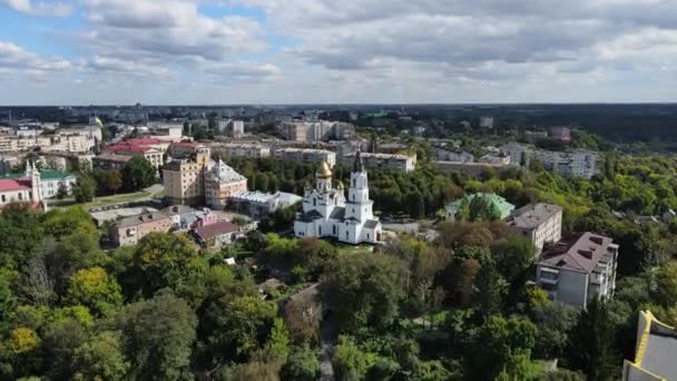 Aerial Disparó Ciudad Zhytomyr Santa Cruz Catedral Uoc Ucrania Imágenes — Vídeos de Stock