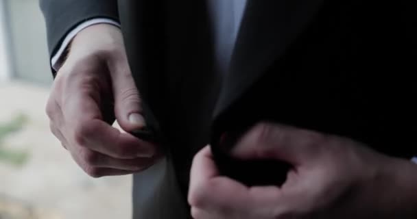 Man Wears Elegant Black Suit — Video Stock