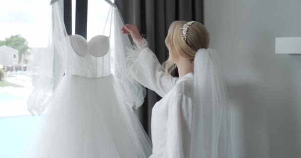 Bride Wears Wedding Dress Wedding Ceremony — Stok Video