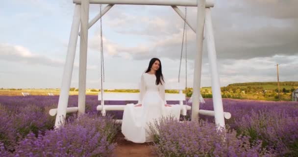 Bride Festive Dress Swinging Swing — Video