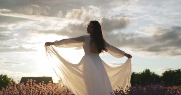 Romantic Image Bride Background Sky Sunset — Video