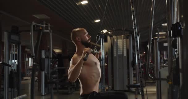 Мужчина Поднимает Массу Кудрявым Молотком Физические Мышечные Тренировки Гирями Бодибилдинга — стоковое видео