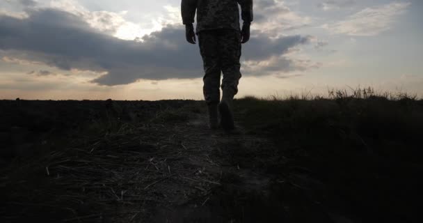 Warrior Walks Scorched Earth Hard Battle — Stok Video