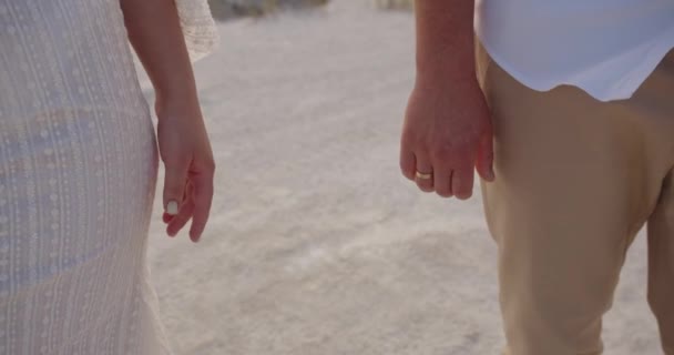 Wedding Couple Love Holding Hands Gold Wedding Rings — Stock video