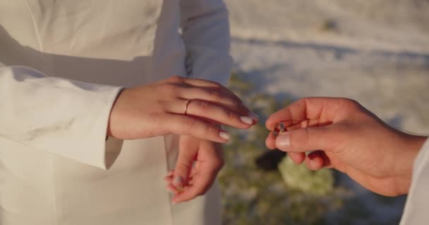 Yeni Evliler Birbirlerinin Alyanslarını Takıyorlar — Stok video