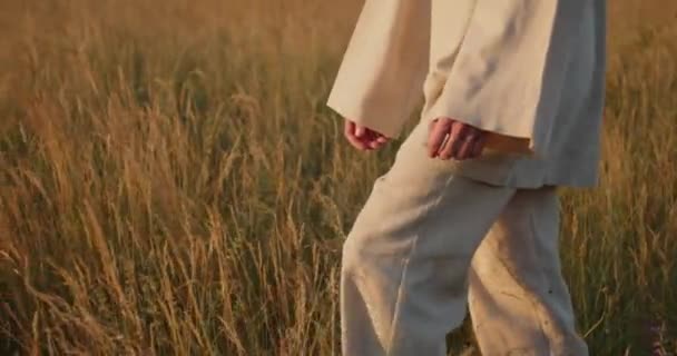 Молодий Хлопець Проходить Через Пшеничне Поле — стокове відео