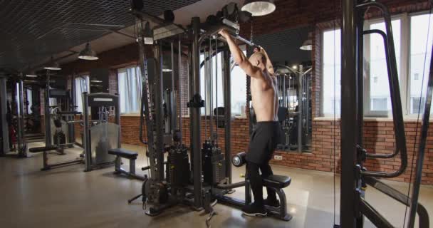 Der Athletische Bodybuilder Trainiert Fitnessstudio Gewichtheben Und Bodybuilding Training Zur — Stockvideo
