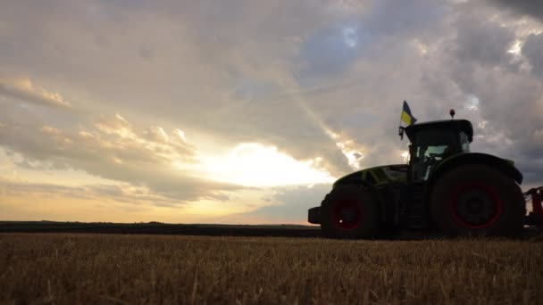 Egy Traktor Felszántja Mezőt Naplementekor — Stock videók