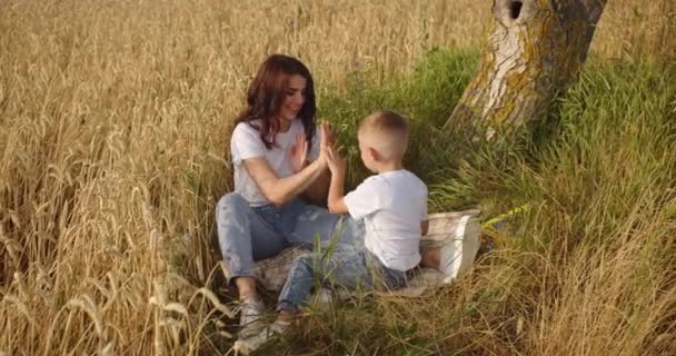 Uma Mãe Feliz Joga Jogo Divertido Com Seu Filho — Vídeo de Stock