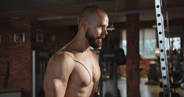 Experienced Athlete Improves His Body Gym Fitness Muscular Body — Stockvideo