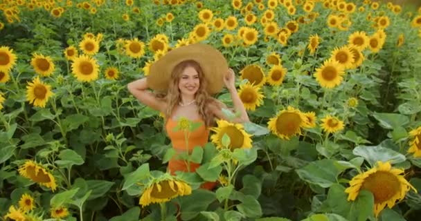 Mooi Sexy Blond Een Veld Van Bloemen — Stockvideo