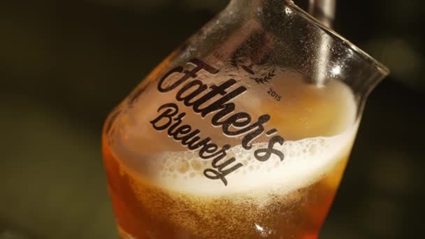 Glass Beer Close Foam Slow Motion — Stock Video