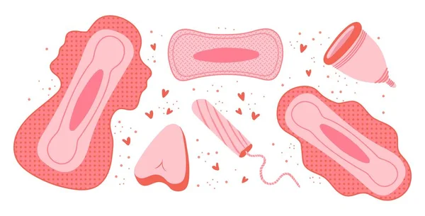 Definir Tema Dos Produtos Higiene Feminina Durante Menstruação Ilustração Vetorial — Vetor de Stock