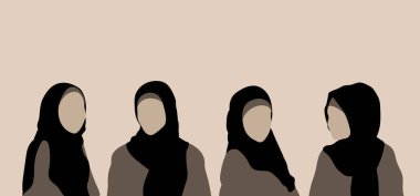 Başörtüsü takan Müslüman kadınları tasvir eden bir resim. Vektör illüstrasyonu.