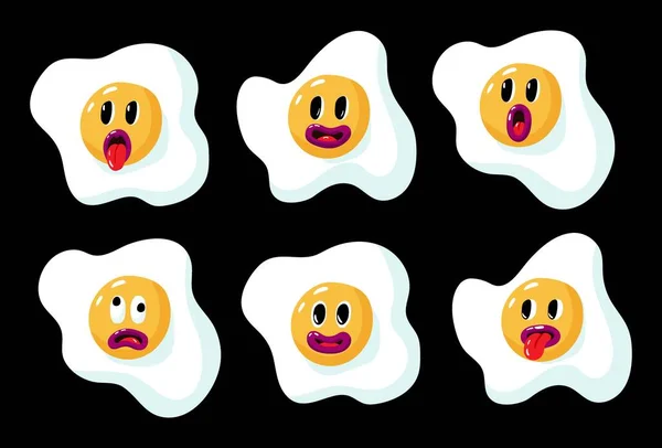 Set Van Grappige Emoji Gebakken Eieren Platte Stijl Vectorillustratie — Stockvector