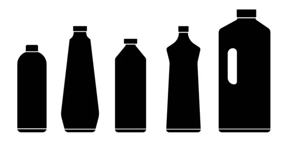 Conjunto Botellas Simples Estilo Plano Con Productos Químicos Para Hogar — Vector de stock