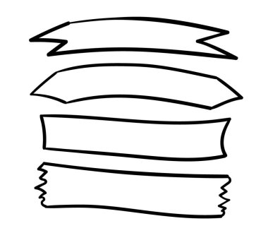 Metin için karalama çerçeveleri. Siyah ve beyaz vektör çizimi. Dekorasyon için kurdeleler.