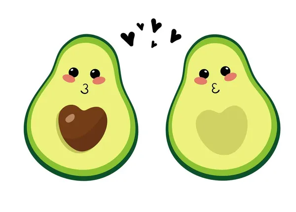 Schattig Stel Avocado Emoji Met Kusbeeld Ontwerp Voor Het Decor — Stockvector