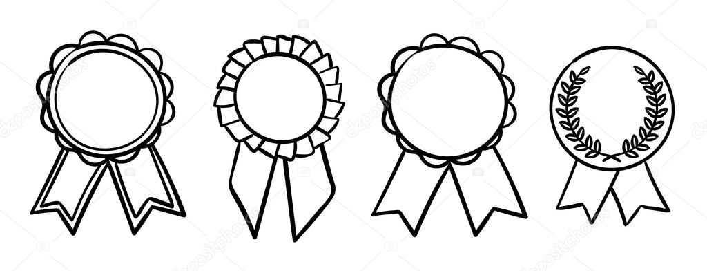 Set Four Doodle Medals Blank Template Decor Hand Drawn Black Stock Illustration