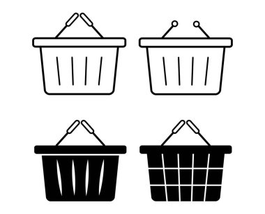 Alışveriş sepetlerini tasvir eden dört ikondan oluşan bir set. Vektör illüstrasyonu.