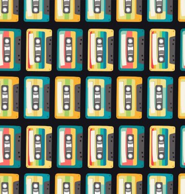 Retro kaset görüntüsü olan kusursuz desen. Kağıt, tekstil ve dekor için tasarım.