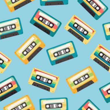 Retro kaset görüntüsü olan kusursuz desen. Kağıt, tekstil ve dekor için tasarım.