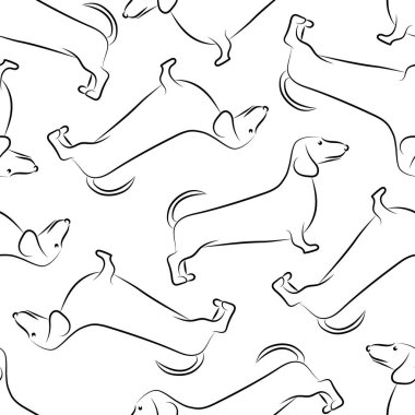 Kusursuz desenli ve robot resim tarzında bir daksund resmi. Kağıt, tekstil ve dekor için tasarım. Siyah ve beyaz vektör çizimi.