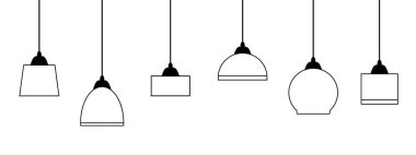Farklı şekillerde altı adet tavan lambası. Vektör illüstrasyonu.