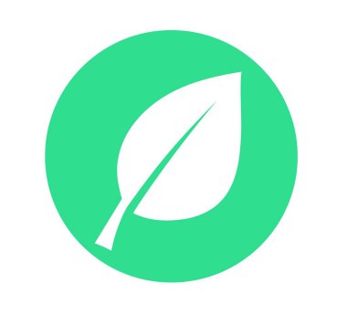 Yeşil arka planda bir yaprak tasvir eden ikon. Düz biçimli vektör illüstrasyonu.