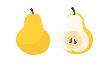 Meyve seti armut ve düz bir dilim. Vektör illüstrasyonu.