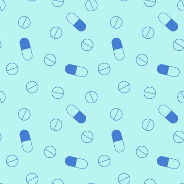  Düz dizaynlı hapları mavi renklerle tasvir eden kusursuz monokrom deseni..