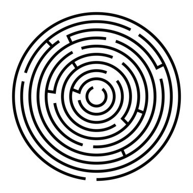  Bulmaca: Labirent yuvarlak. Siyah ve beyaz vektör çizimi.