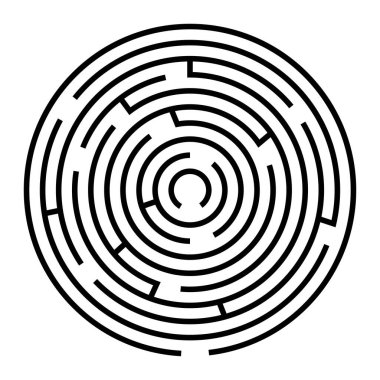  Bulmaca: Labirent yuvarlak. Siyah ve beyaz vektör çizimi.