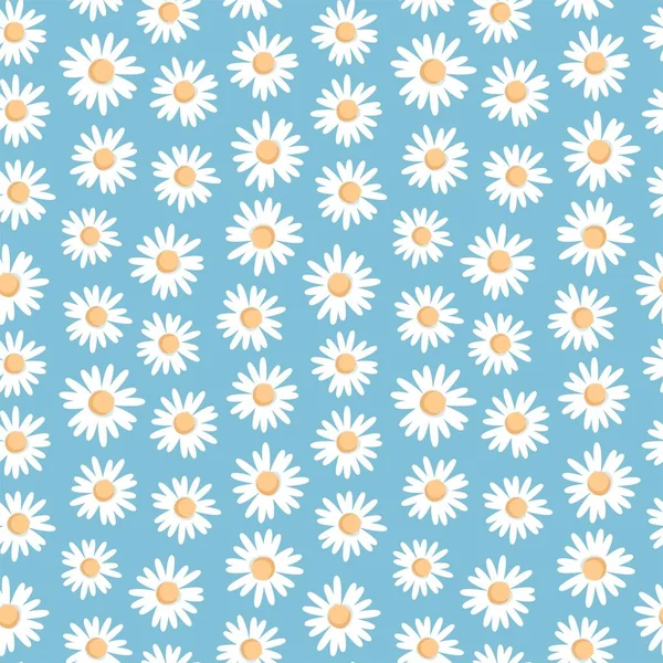Mavi arka planda papatya resmi olan kusursuz bir desen. Kağıt, tekstil ve dekor için tasarım.