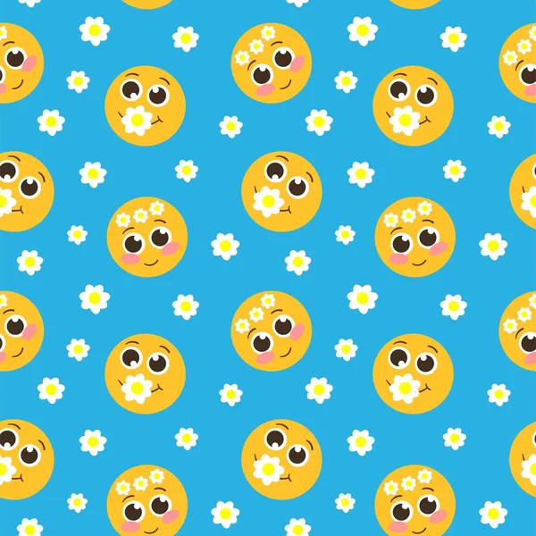 Bezproblémový Vzor Vyobrazením Emoji Daisy Hezký Otisk Design Pro Papír — Stockový vektor