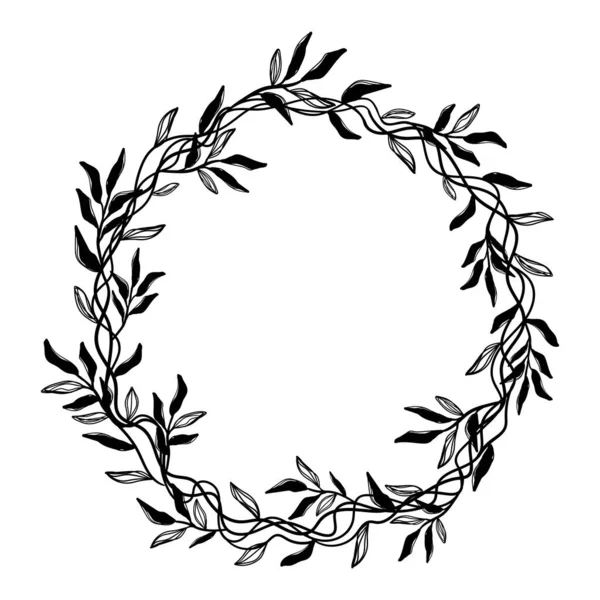 Bloemen Ronde Frame Voor Tekst Zwart Witte Vector Illustratie — Stockvector