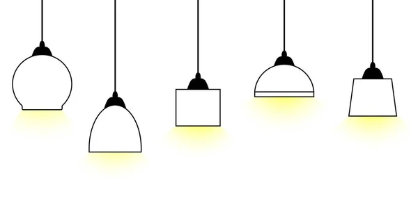 Ein Satz Von Fünf Deckenlampen Mit Licht Vektorillustration — Stockvektor