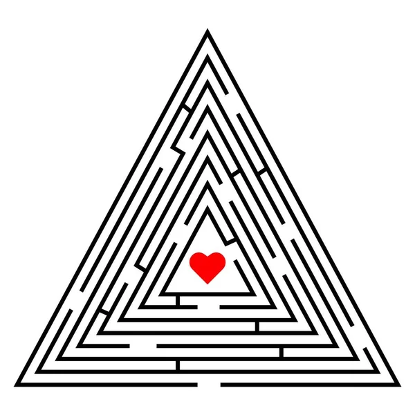 Driehoekig Labyrint Met Een Hart Het Midden Ontwerp Voor Decoratie — Stockvector