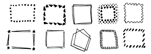 Ein Satz Von Zehn Einfachen Dekorativen Doodle Rahmen Vektorillustration — Stockvektor