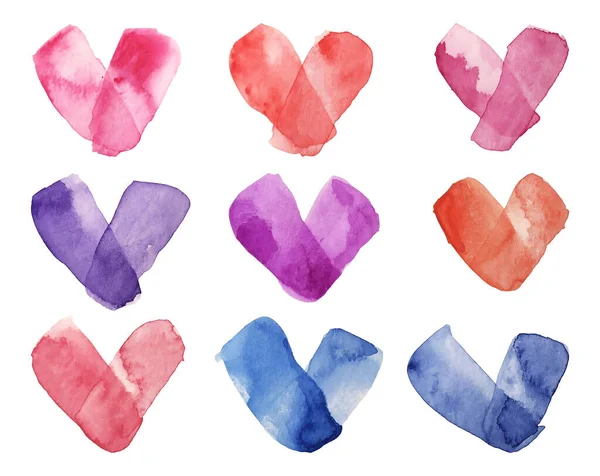 Set Colored Watercolor Hearts Elements Design Decor Valentine Day — стоковое фото