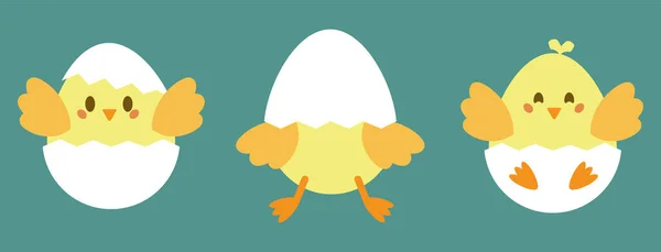 Ένα Σετ Από Τρία Χαριτωμένα Κοτόπουλα Ένα Κέλυφος Αυγού Σχέδιο — Διανυσματικό Αρχείο