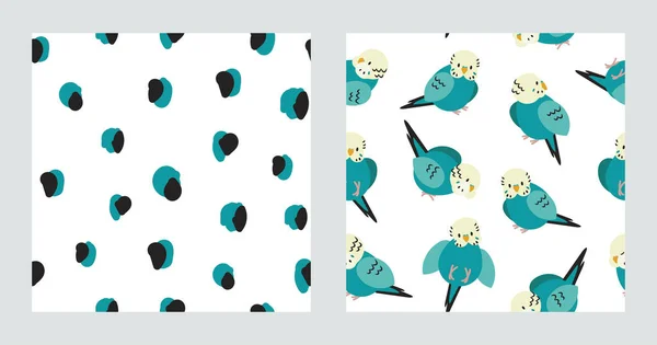 Sada Bezešvých Vzorů Vlnitými Papoušky Skvrnami Design Pro Papír Textil — Stockový vektor