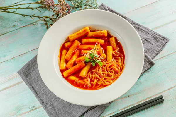 Torta Riso Fritto Coreano Tteokbokki — Foto Stock