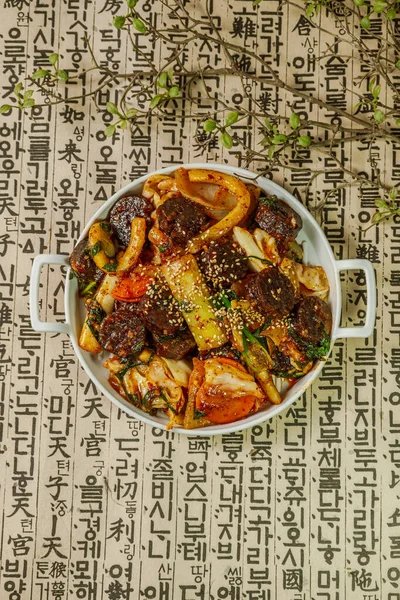 Sundaebokkeum Stir Fried Blood Sause Сосиска Свинячої Крові Овочів Рису — стокове фото