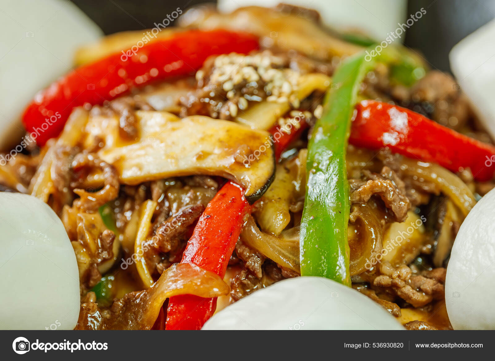 Gochu Japchae Korean Stir Fried Chili Peppers Beef — Stock Photo